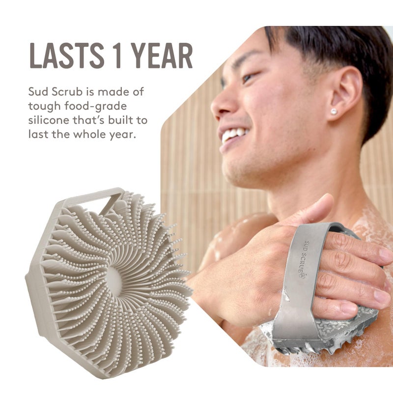 Sud Scrub® Antimicrobial Silicone Body Scrubber, Exfoliating Body Scrubber for Sensitive Skin, Eco Friendly Shower Scrubber for Body, Silicone Body Brush for Showering, Clay - Image 5